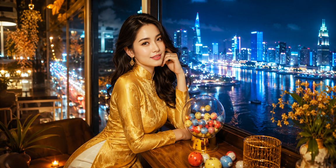 Phụ nữ mặc áo dài tại TP. Hồ Chí Minh đang xem kết quả xổ số trực tuyến trên điện thoại