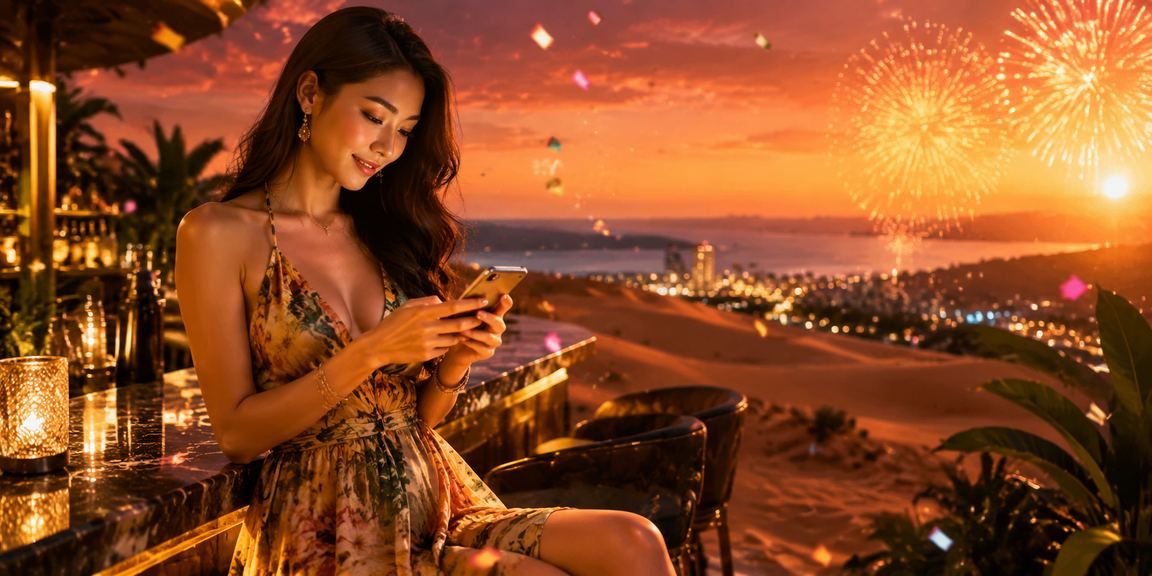 Người dùng trải nghiệm casino di động tại Mũi Né trong không khí lễ hội sôi động